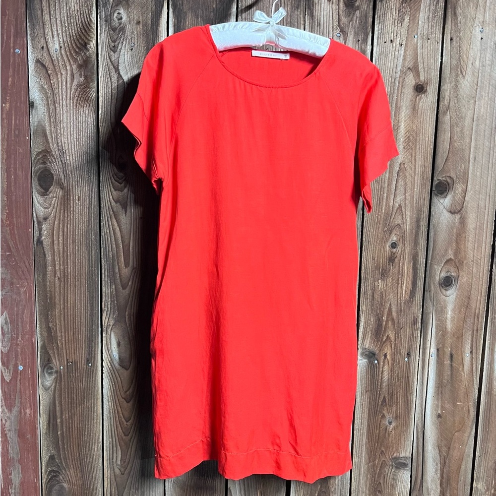 Ellison Bright Cherry Red Summer Linen Blend Sack Dress Boho Coastal Sz S